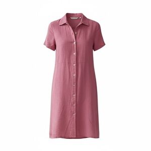 Talbots petite 55% linen, 45%  rayon, button up dress w mother-of-pearl buttons